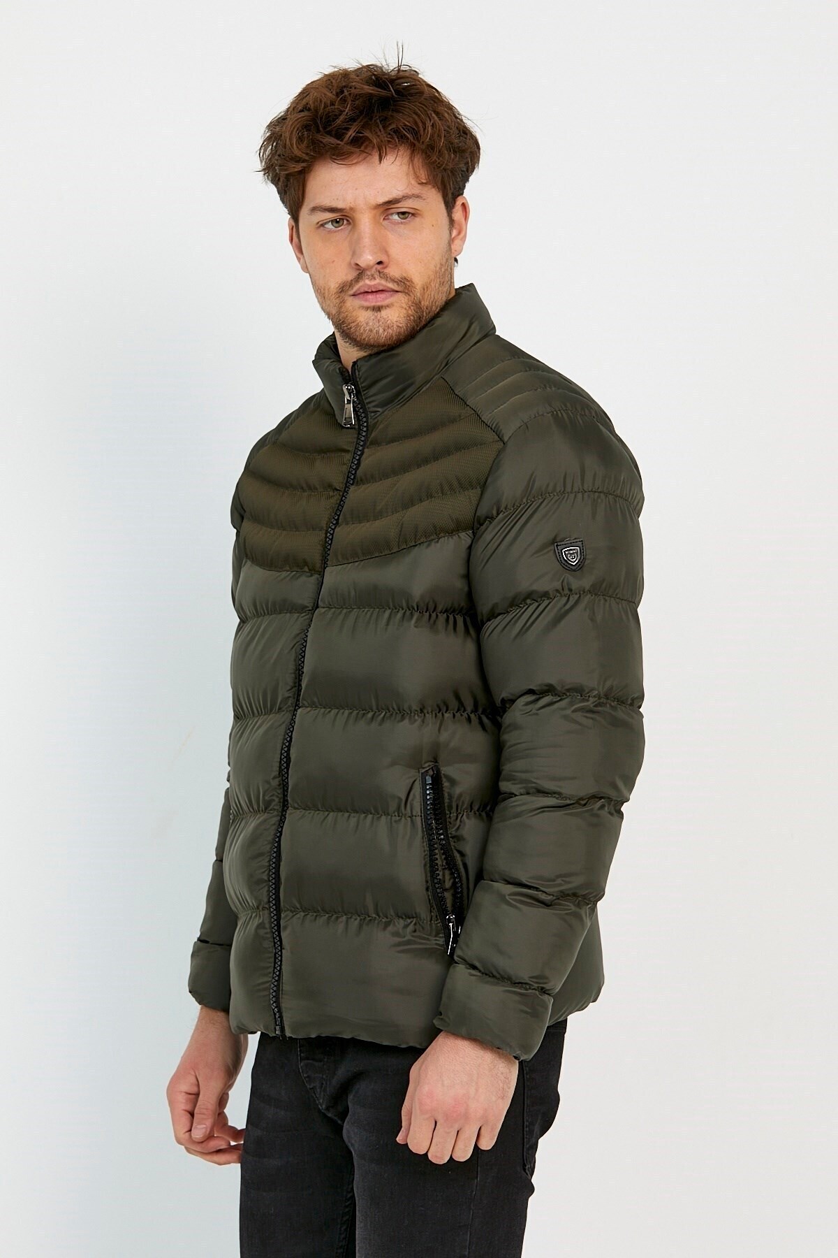Erkek Yeşil Su ve Rüzgar Geçirmez Softshell Kapüşonlu Kalın Kürklü Şişme Mont görsel 4