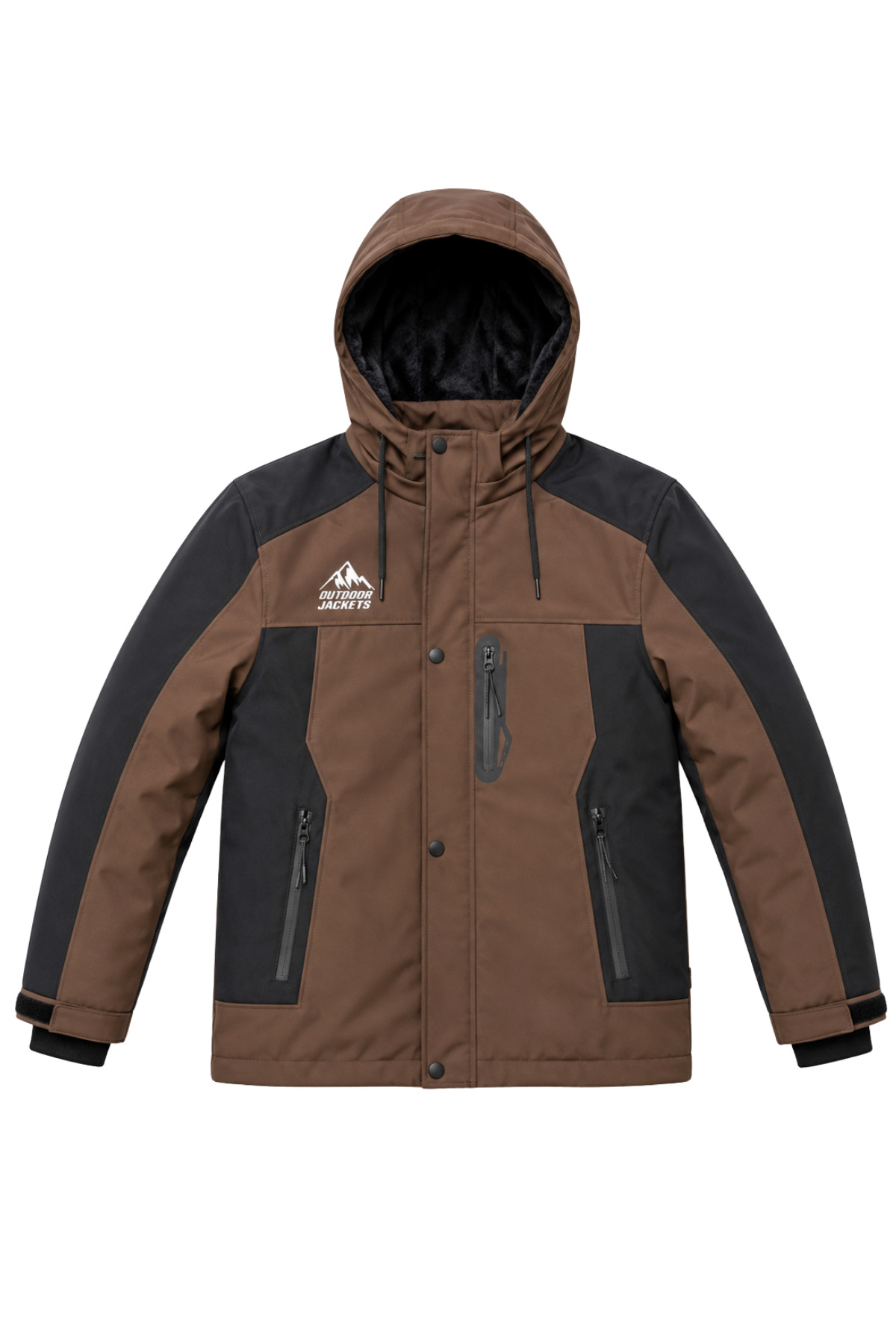Erkek Gri Softshell Mont Kapüşonlu Kışlık Suya Dayanıklı Fermuarlı Cepli Outdoor Mont - Kahverengi