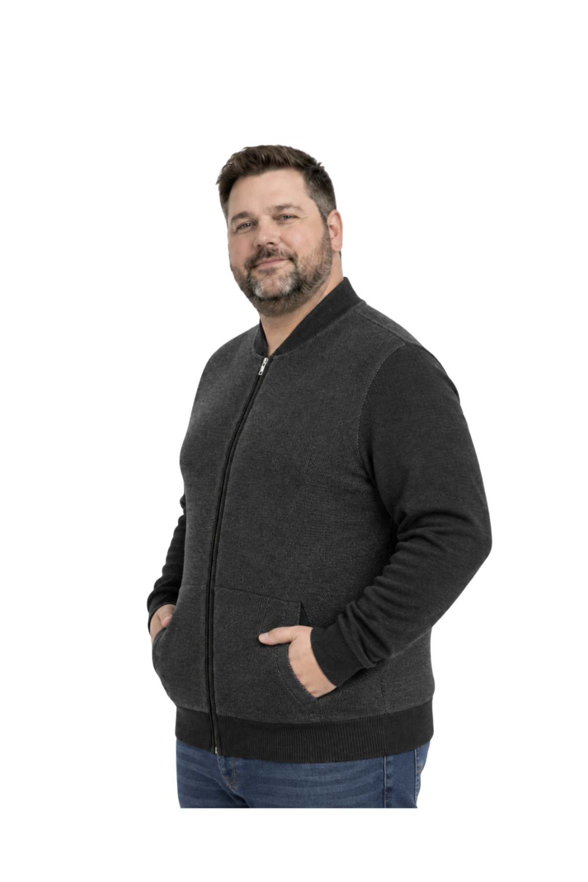 BattalModa Erkek Büyük Beden Antrasit Vento Cepli Triko Hırka 3XL-4XL-5XL-6XL görsel 2
