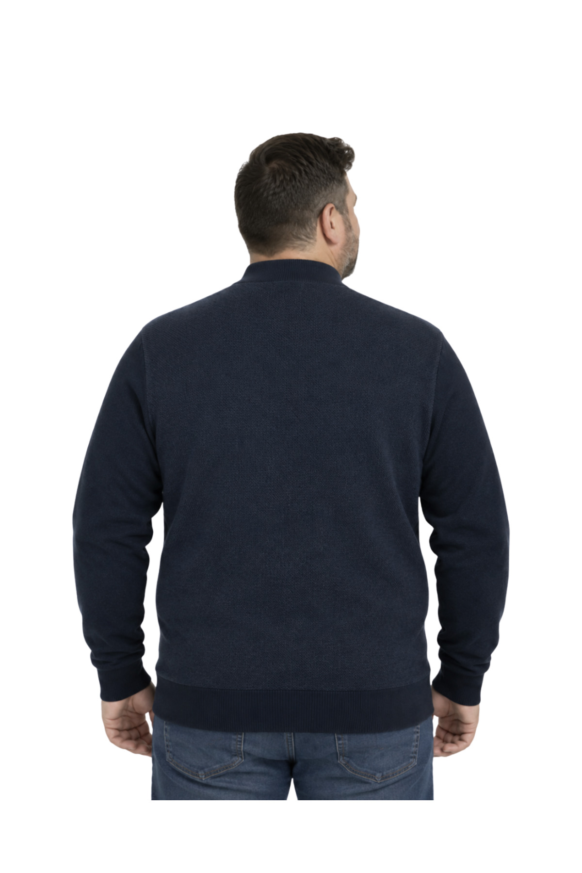BattalModa Erkek Büyük Beden Melanj Lacivert Vento Cepli Triko Hırka 3XL-4XL-5XL-6XL görsel 3