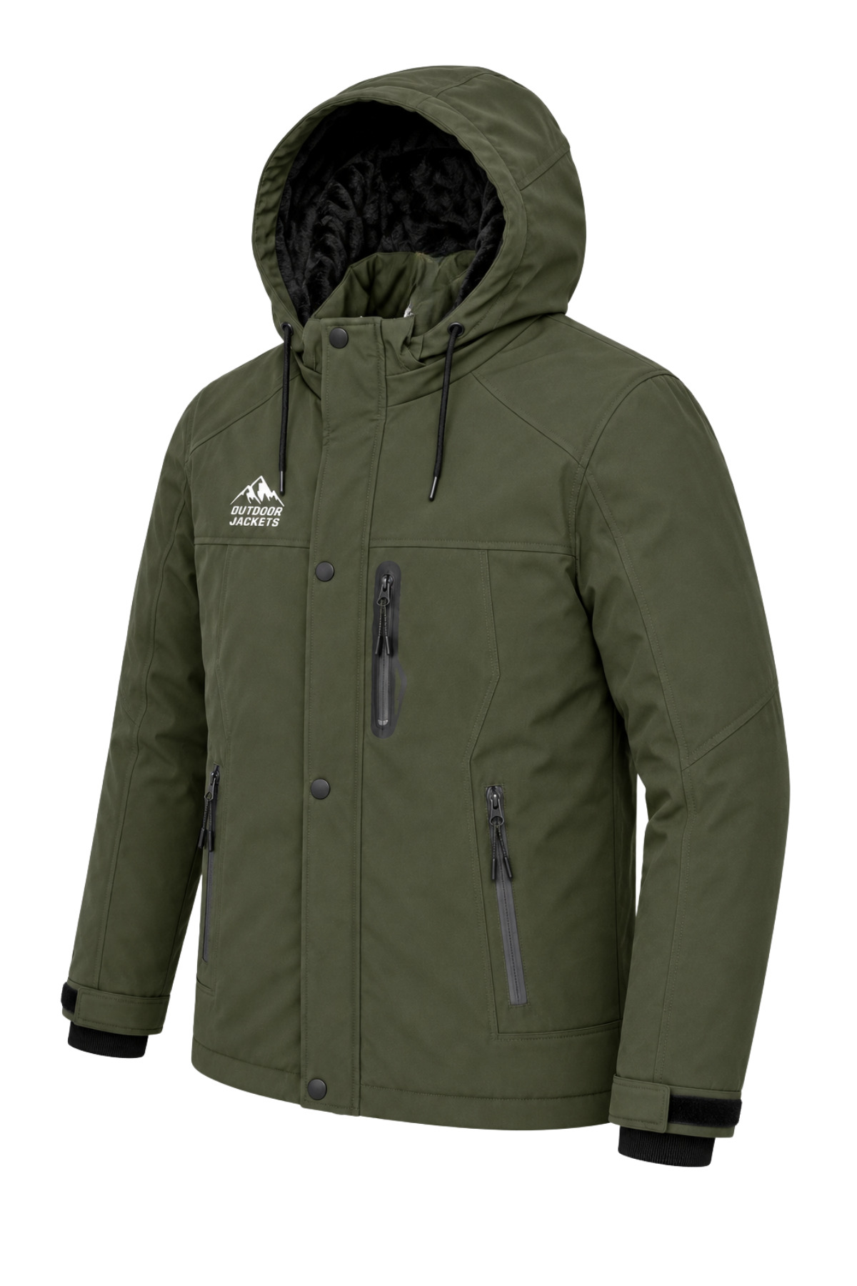 Erkek Yeşil Softshell Mont Kapüşonlu Kışlık Suya Dayanıklı Fermuarlı Cepli Outdoor Mont görsel 3