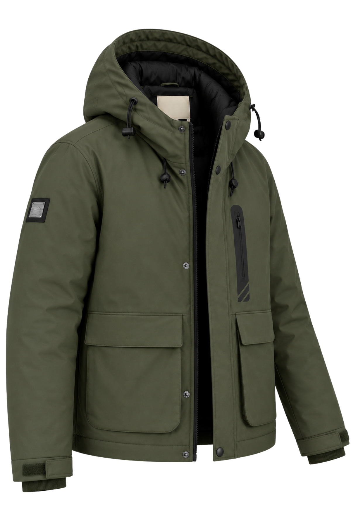 Erkek Yeşil Kışlık Mont Kapüşonlu Suya Dayanıklı Fermuarlı Çok Cepli Outdoor Mont & Kaban görsel 2