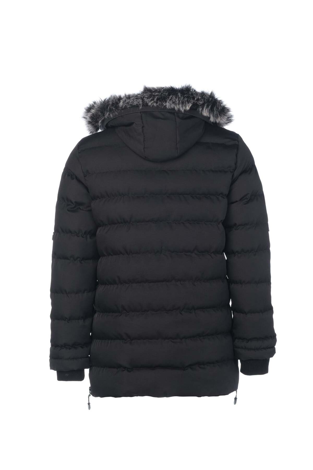 Erkek Siyah Su ve Rüzgar Geçirmez Kapüşonlu Slim Fit Cepli Uzun Şişme Mont & Kaban görsel 4