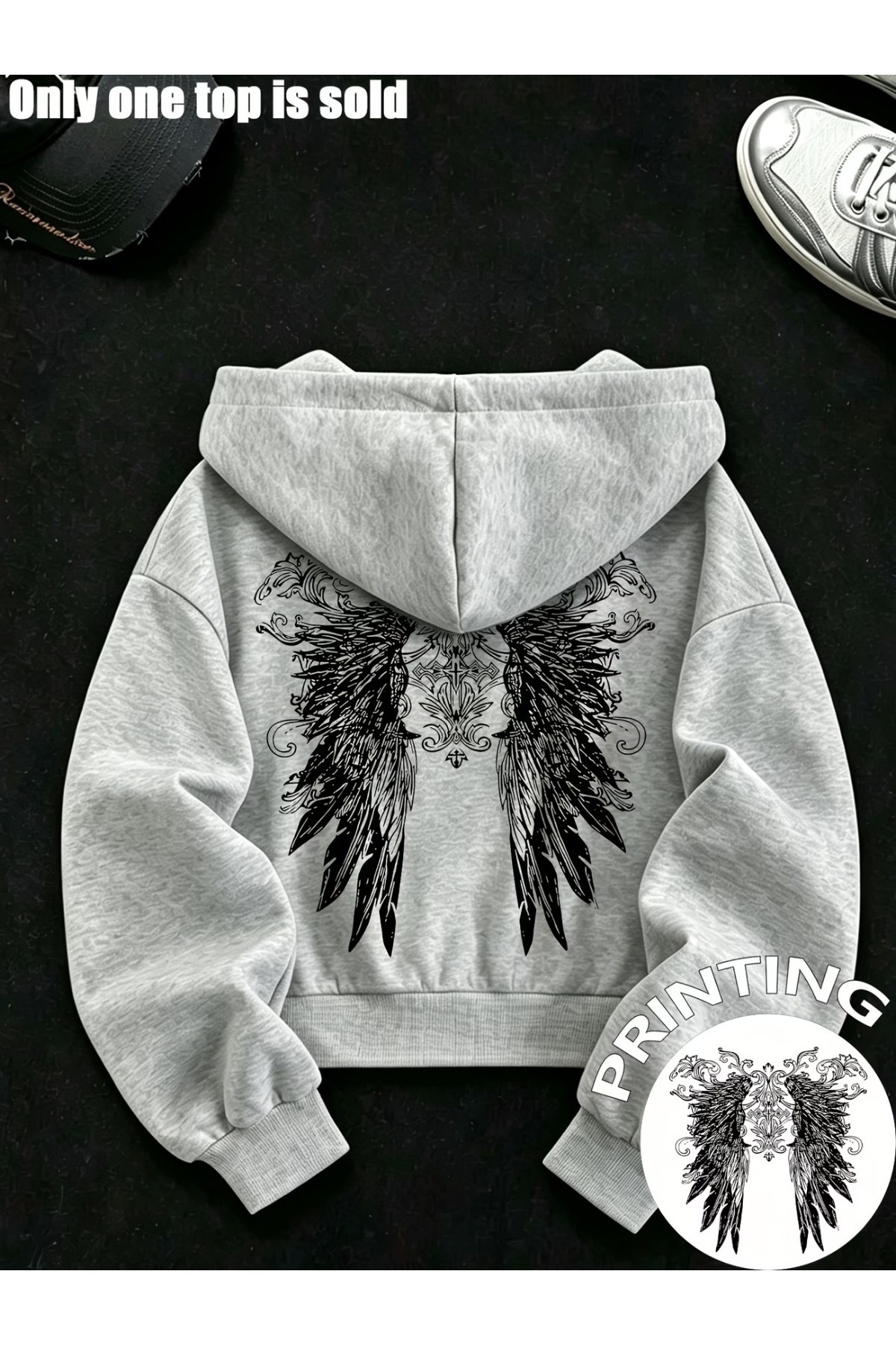 Toum Gothic Design Oversize Fermuarlı Unisex Kapüşonlu Hırka — رنگارنگ GTAAZ1