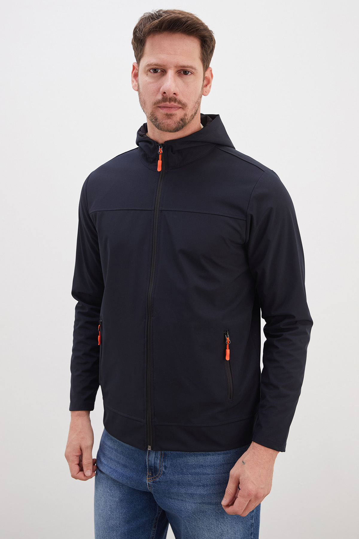 Fermuarlı Kapüşonlu Softshell Ceket — سرمه‌ای 27KERK6045144275 — تصویر 6 از 8