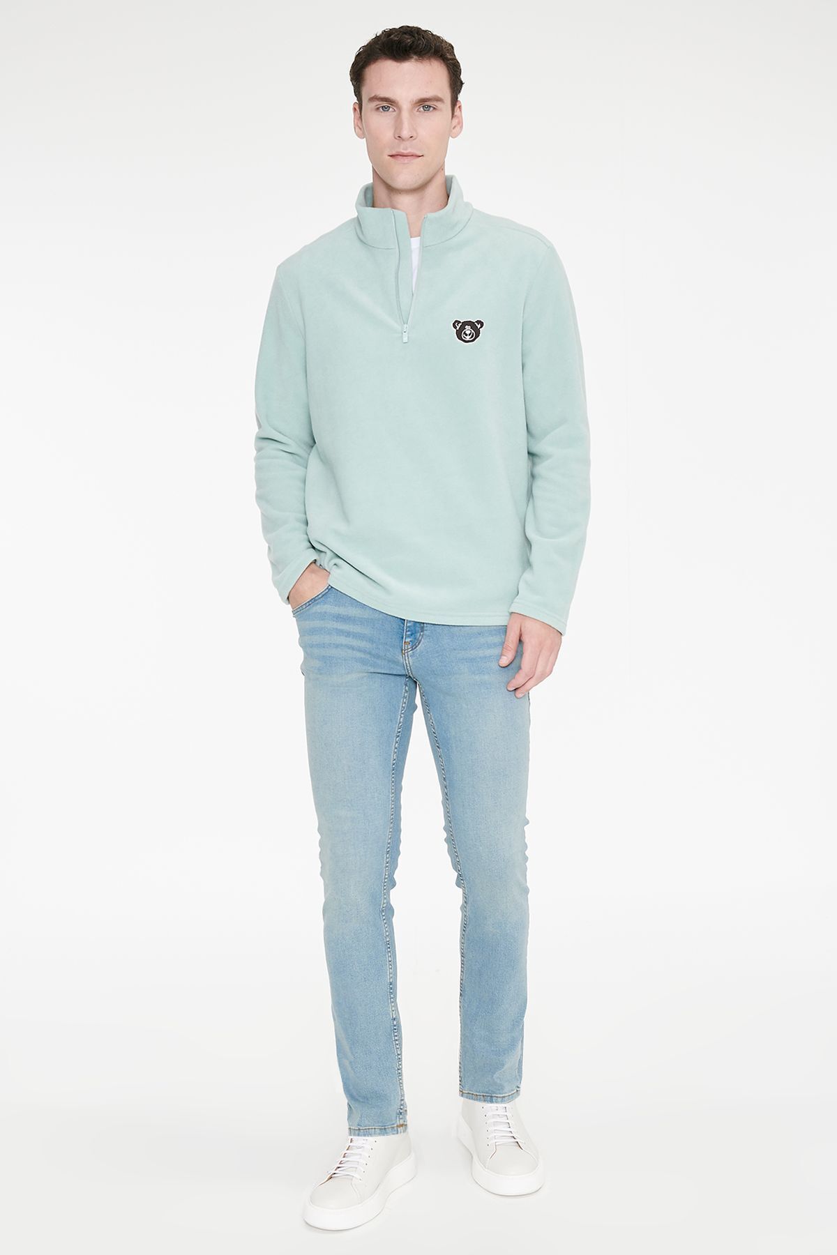 Erkek Çağla Anti-Pilling Tüylenme Yapmayan Soğuk Geçirmez Standart Fit Nakışlı Sweatshirt Polar — سبز ETE054271004 — تصویر 2 از 6