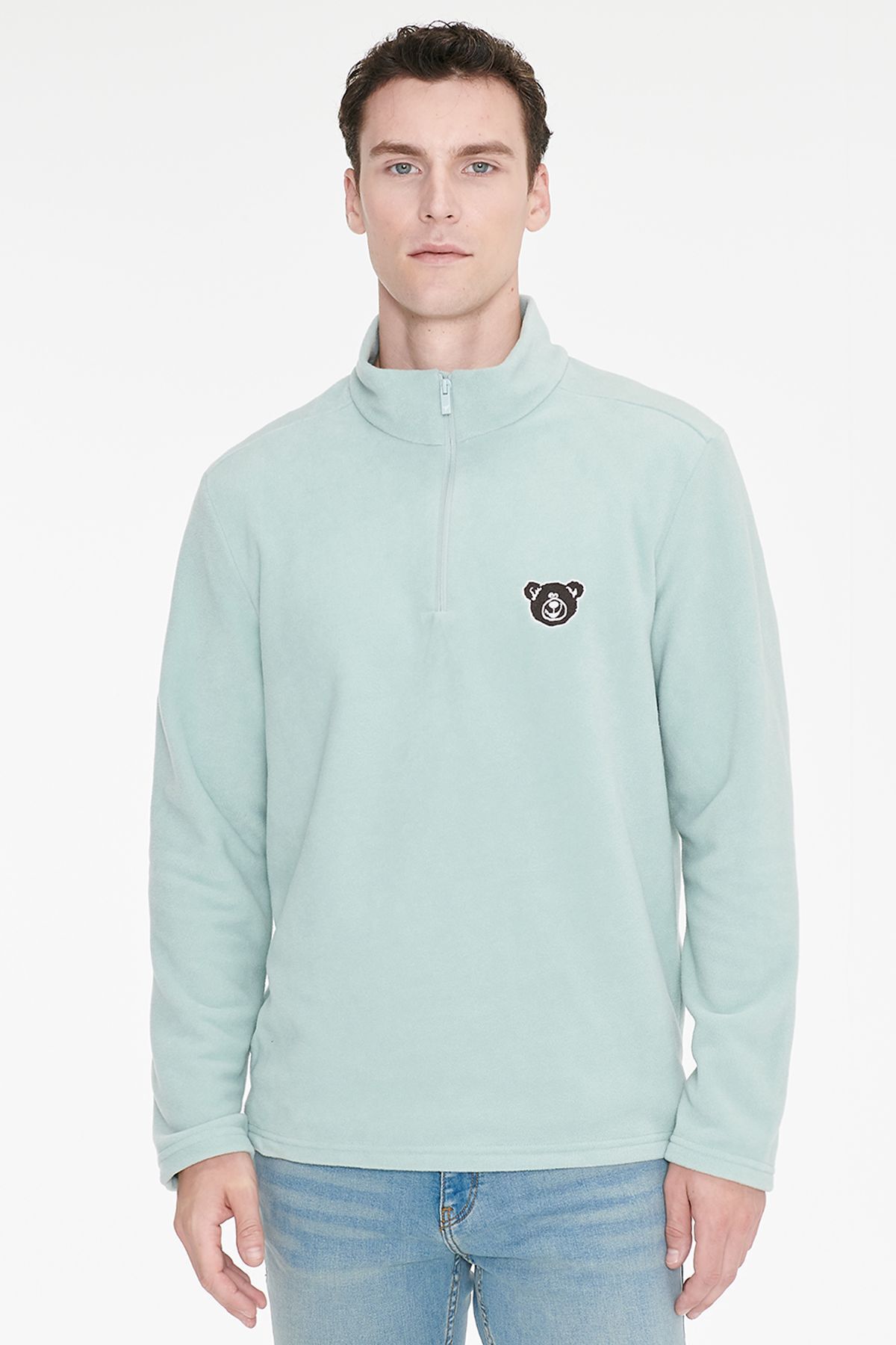 Erkek Çağla Anti-Pilling Tüylenme Yapmayan Soğuk Geçirmez Standart Fit Nakışlı Sweatshirt Polar — سبز ETE054271004 — تصویر 3 از 6