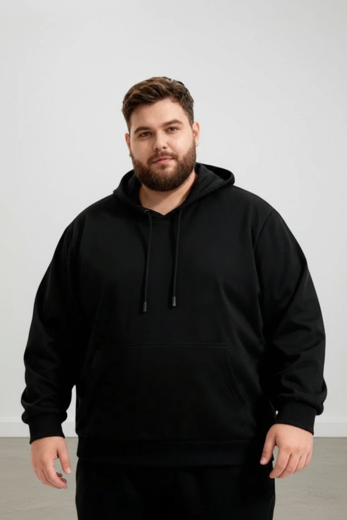 Altamira Erkek Büyük Beden Siyah Kapşonlu Kanguru Sweatshirt