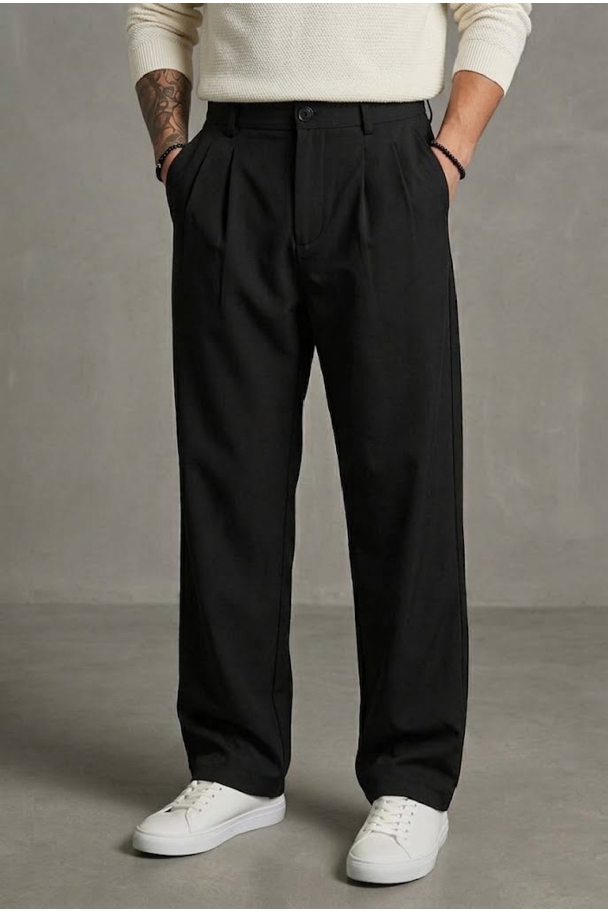 Erkek Baggy Fit Pileli Bol Kalıp Geniş Salaş Pantolon — مشکی GMN-PİLELİ 3