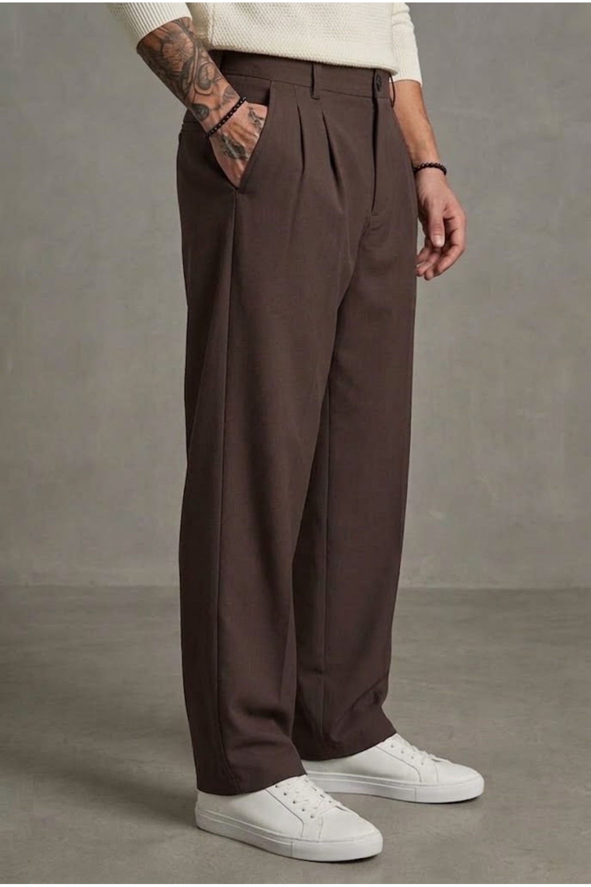 Erkek Baggy Fit Pileli Bol Kalıp Geniş Salaş Pantolon — قهوه‌ای GMN-PİLELİ 3 — تصویر 3 از 5
