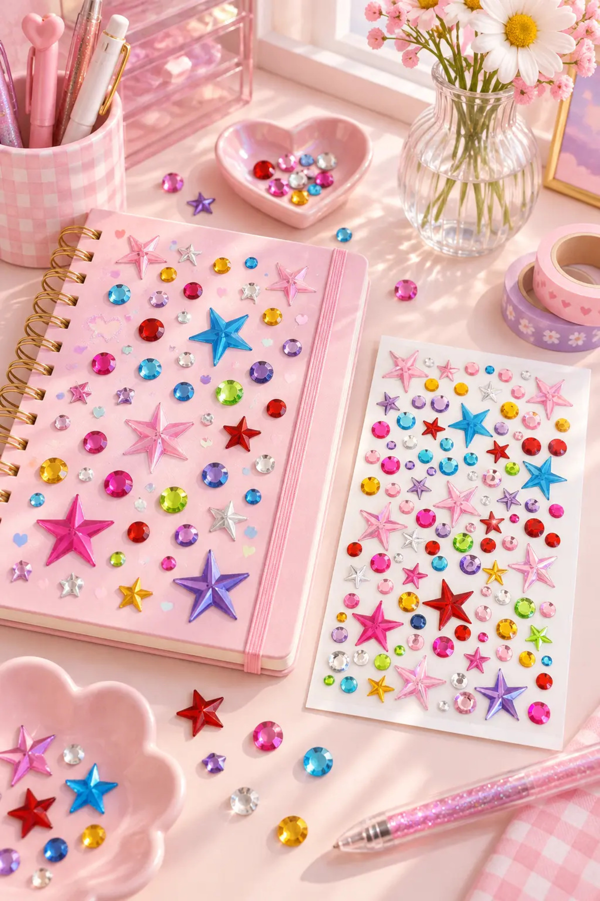 PRVT Rhinestone Yıldız Figürlü Yapışkanlı Taş Sticker Saç, Yüz, Tırnak Ve Süs Taşı Yılbaşı Dekor görsel 6