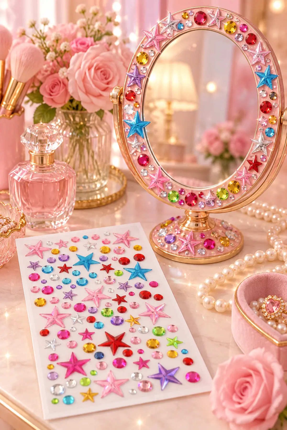 PRVT Rhinestone Yıldız Figürlü Yapışkanlı Taş Sticker Saç, Yüz, Tırnak Ve Süs Taşı Yılbaşı Dekor görsel 4