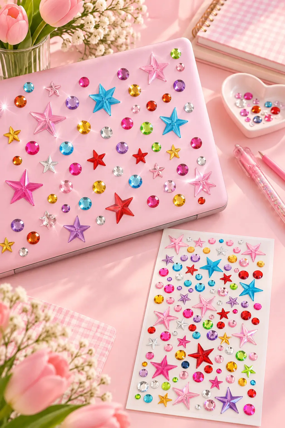 PRVT Rhinestone Yıldız Figürlü Yapışkanlı Taş Sticker Saç, Yüz, Tırnak Ve Süs Taşı Yılbaşı Dekor görsel 5