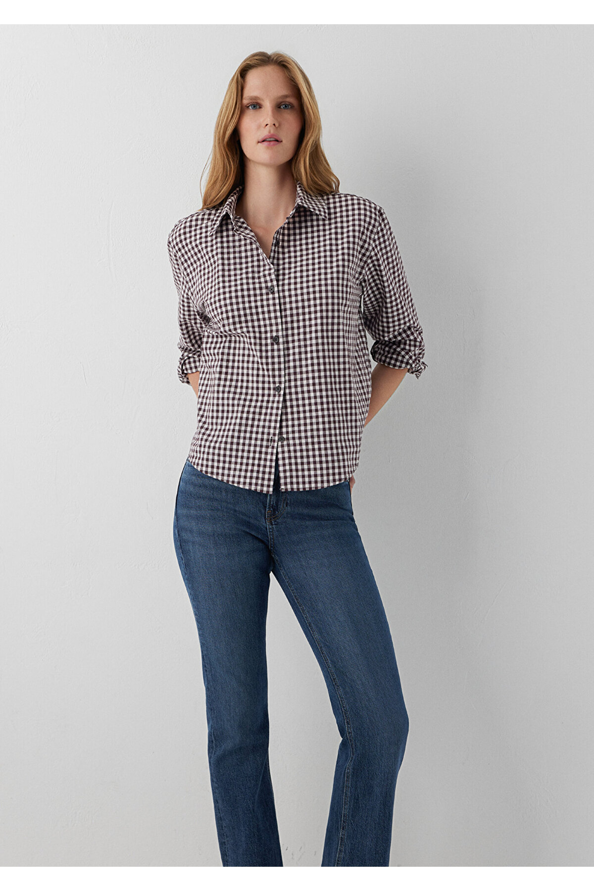 Kareli Kahverengi Gömlek Loose Fit / Bol Rahat Kesim 1211590-91665 — قهوه‌ای — تصویر 2 از 7