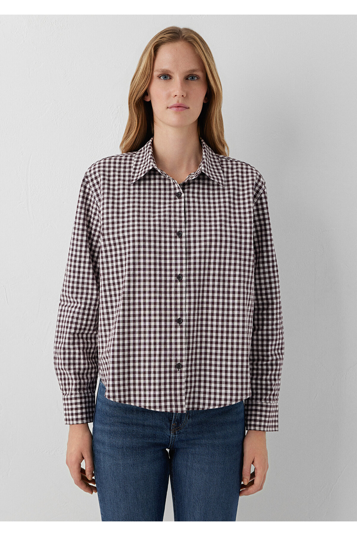 Kareli Kahverengi Gömlek Loose Fit / Bol Rahat Kesim 1211590-91665 — قهوه‌ای — تصویر 3 از 7
