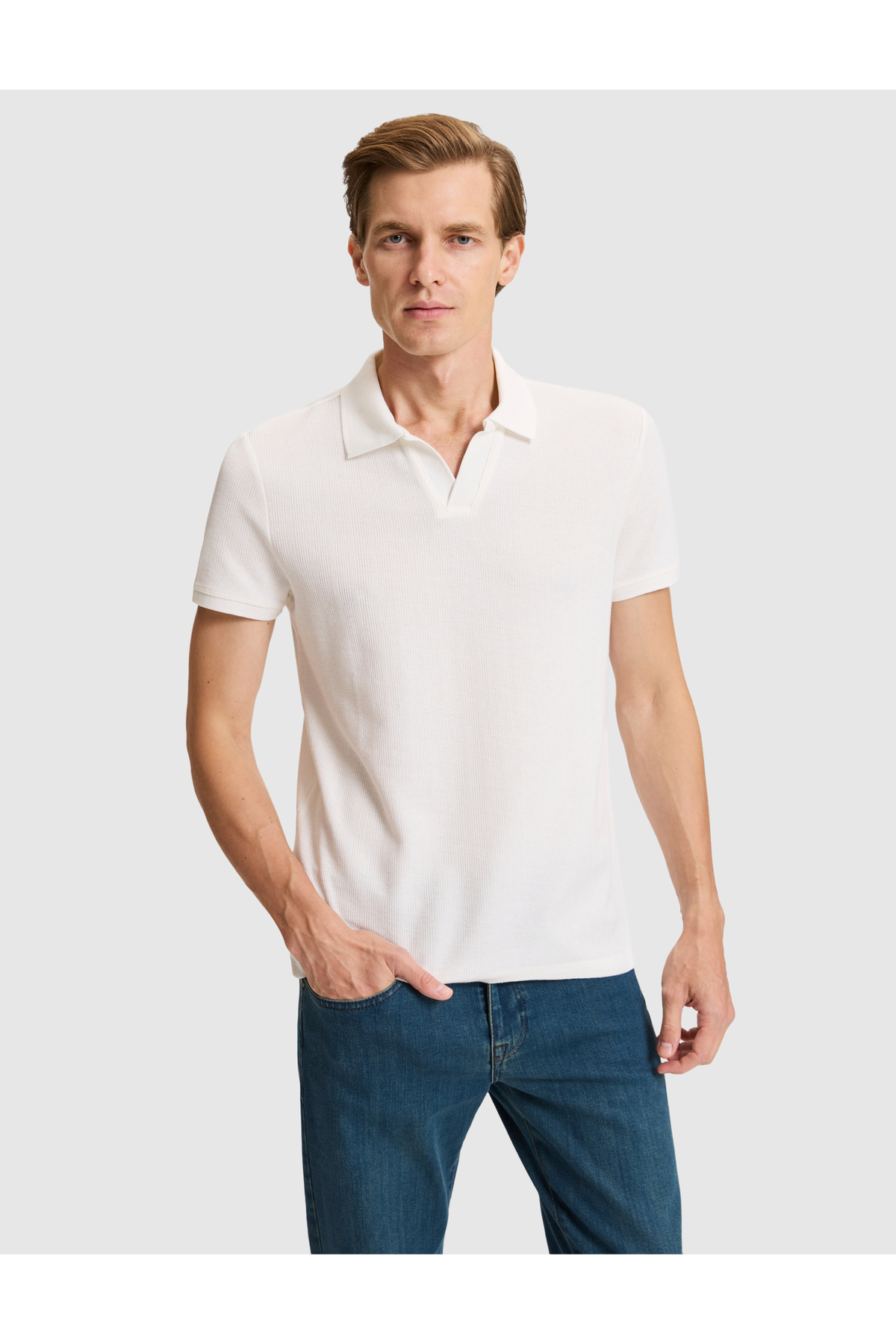 تی شرت اسلیم فیت سفید صدفی 50331625-VR019 پیر کاردین پولوشرت Pierre Cardin