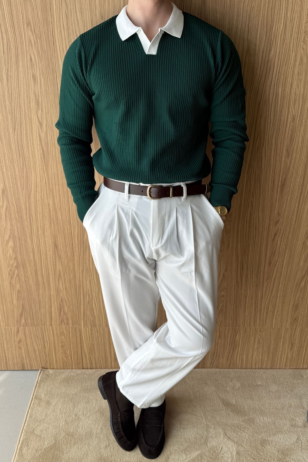 Atri Çift Renk Dokulu Regular Fit Polo Yaka Nefti Erkek Triko Kazak — رنگارنگ 36031 — تصویر 6 از 8