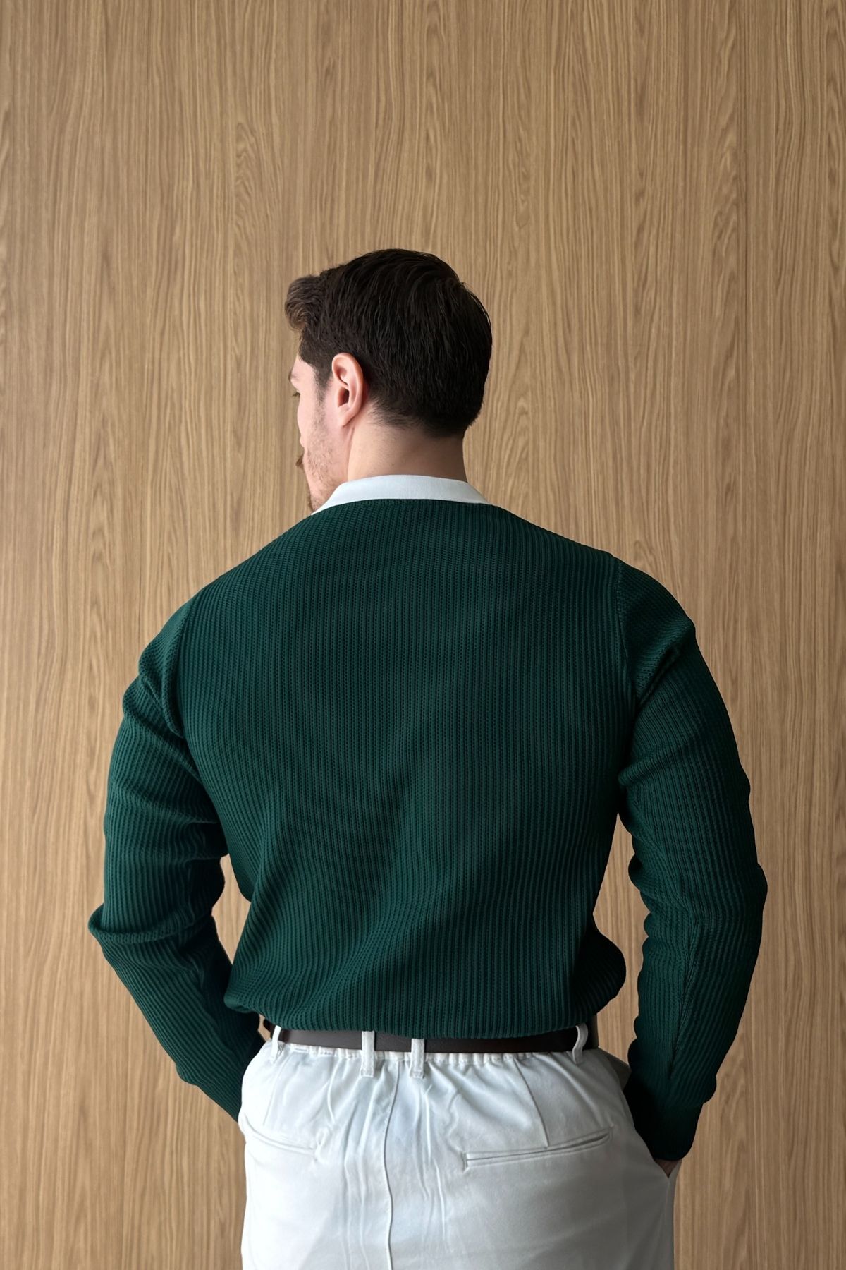 Atri Çift Renk Dokulu Regular Fit Polo Yaka Nefti Erkek Triko Kazak — رنگارنگ 36031 — تصویر 8 از 8
