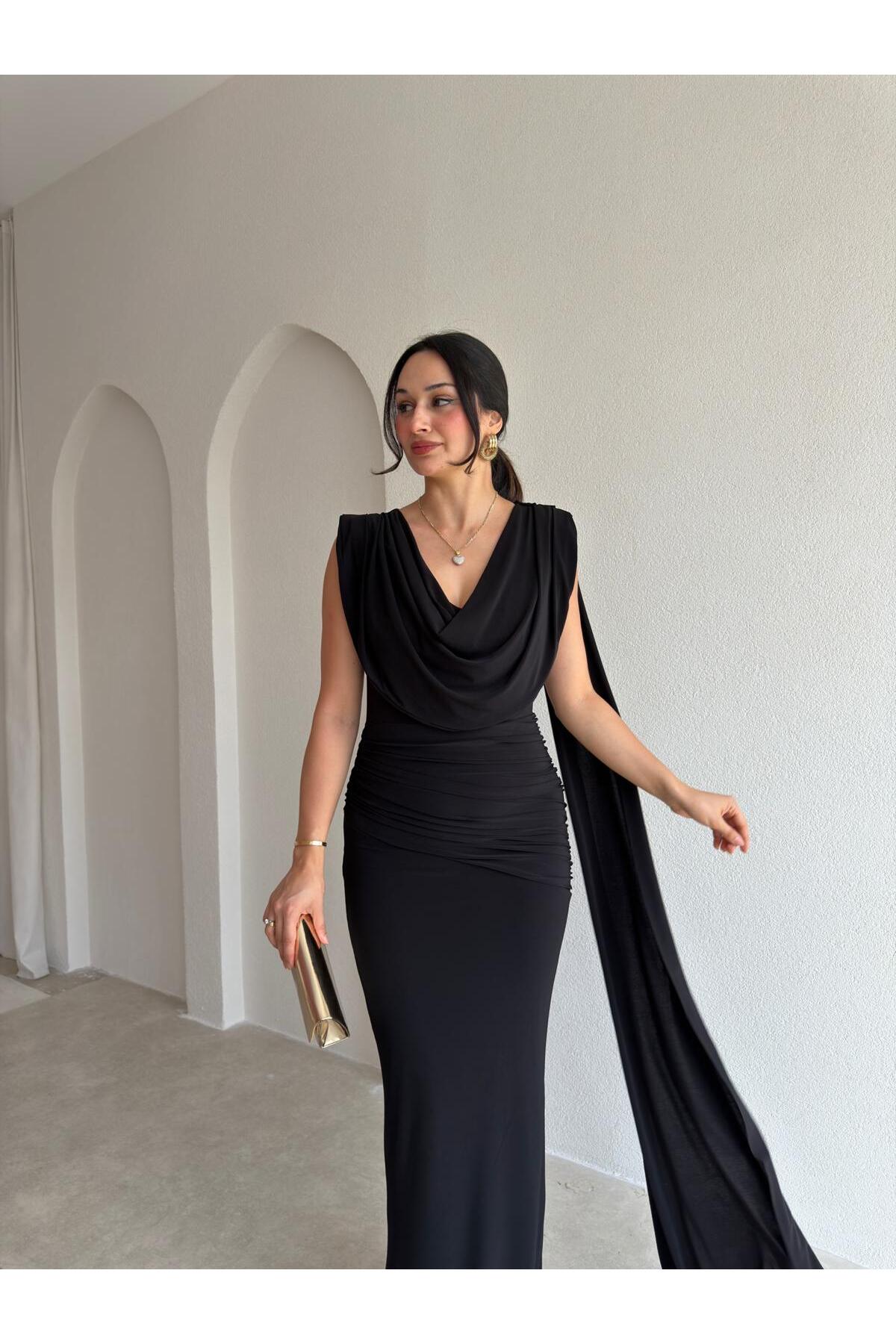 Mooi Butik JOLENTA Maxi Elbise 4156 - Siyah görsel 2
