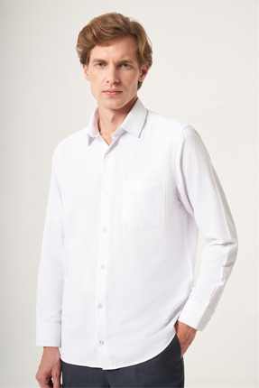İmza Beyaz Sert Yaka Oxford Comfort Fit Pamuklu Gömlek 1004265285