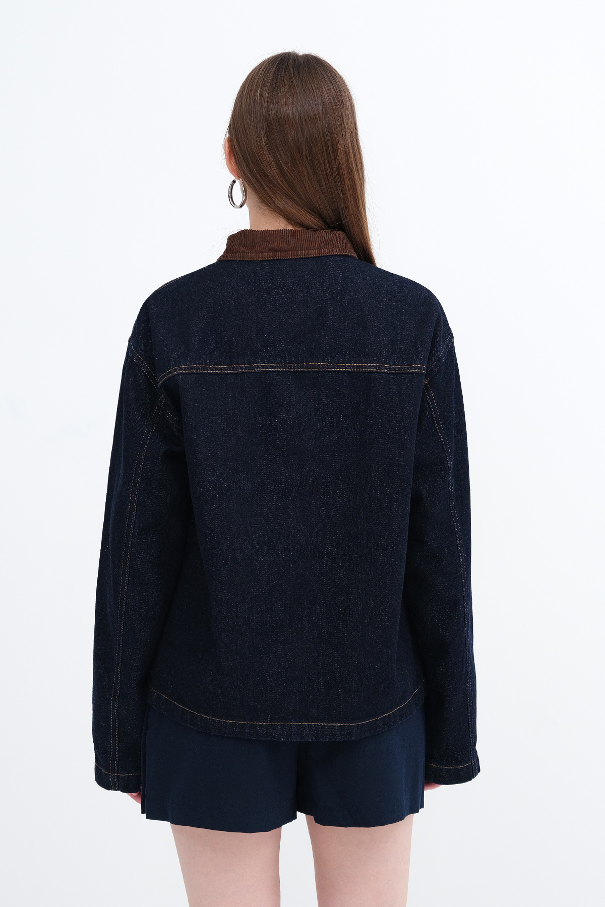 Addax Kadife Yaka Cepli Denim Ceket C26004 görsel 6