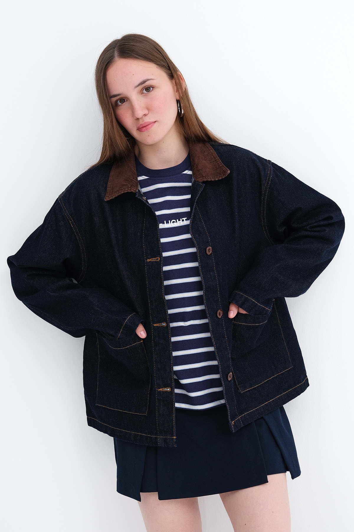 Addax Kadife Yaka Cepli Denim Ceket C26004 görsel 4