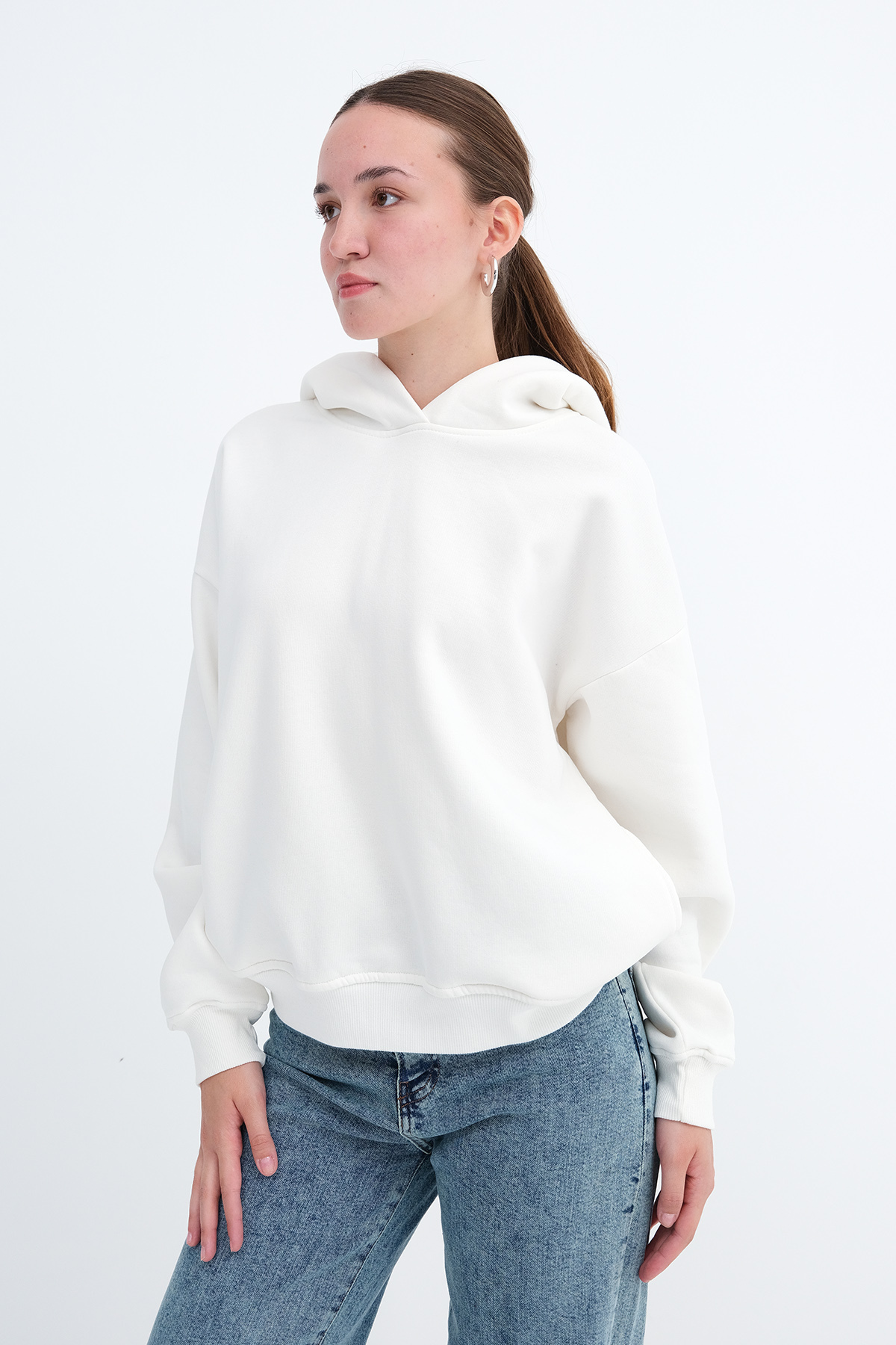 Addax Kapüşonlu Şardonlu Sweatshirt S1862 görsel 4