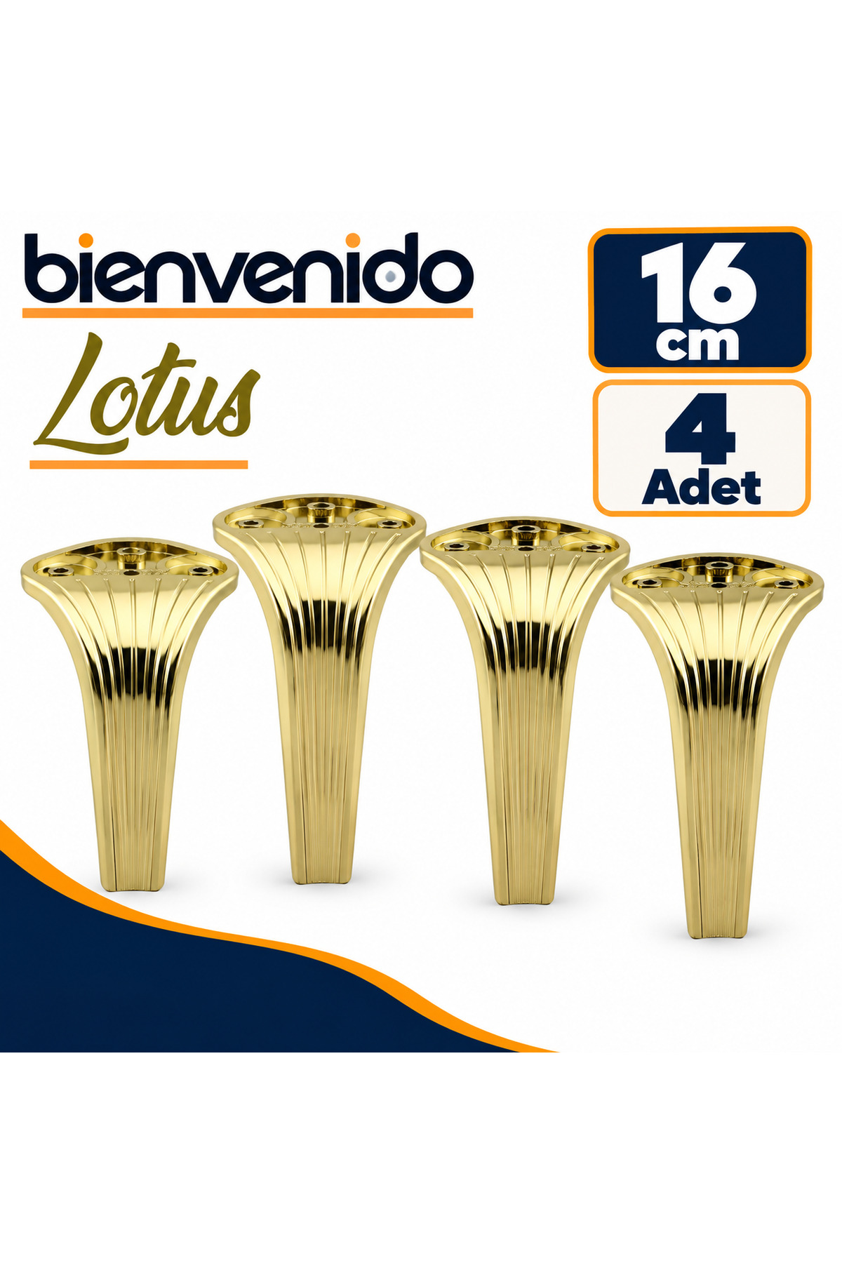 Lotus Lüks Mobilya Kanepe Sehpa Tv Ünitesi Koltuk Ayağı 16 Cm Gold Altın Baza Ayakları 4 Adet BIE-LOT-16-ALT-01, one size
