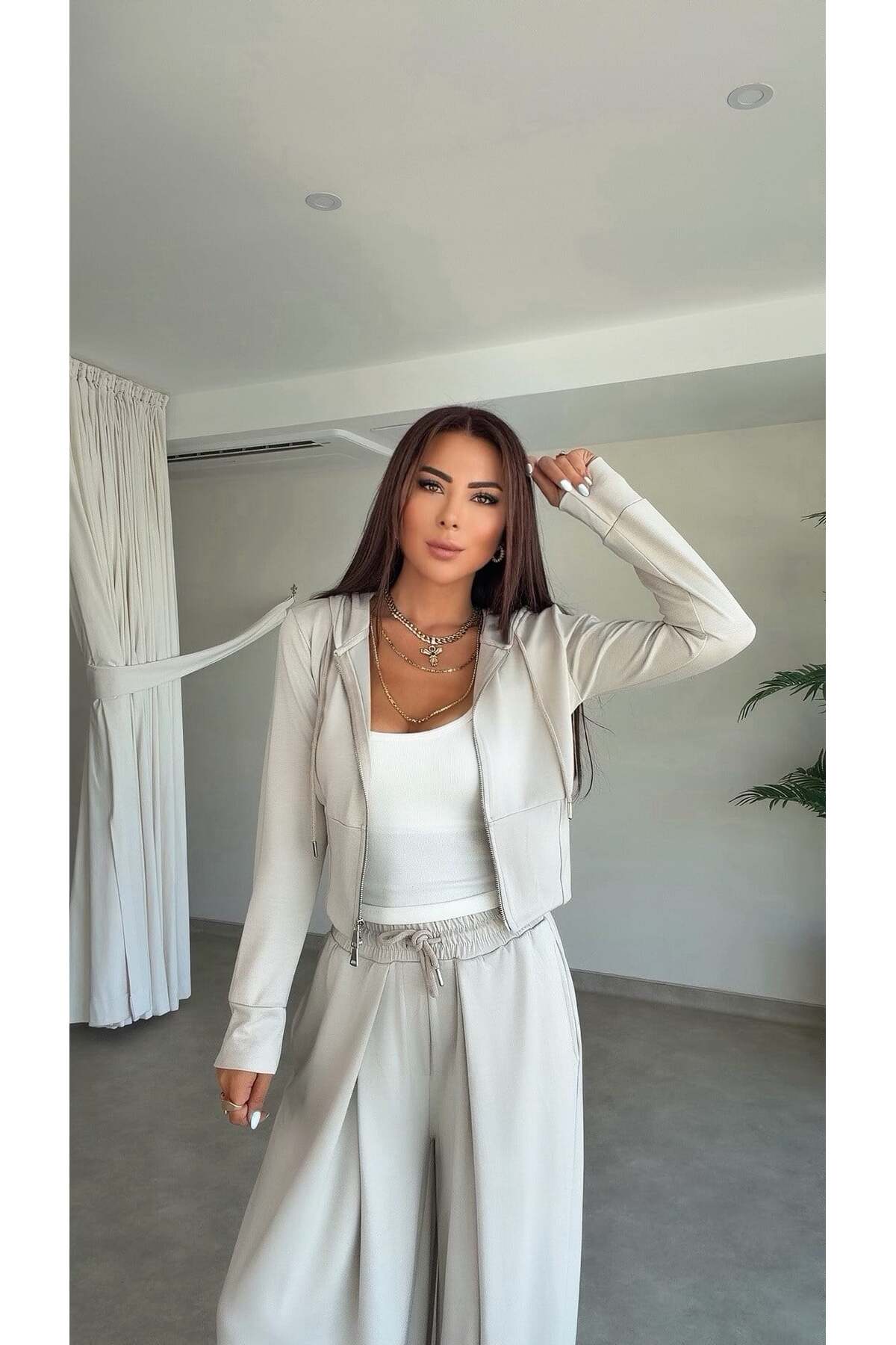 کت و شلوار زنانه رنگ سنگ پا پهن Vavelo 2