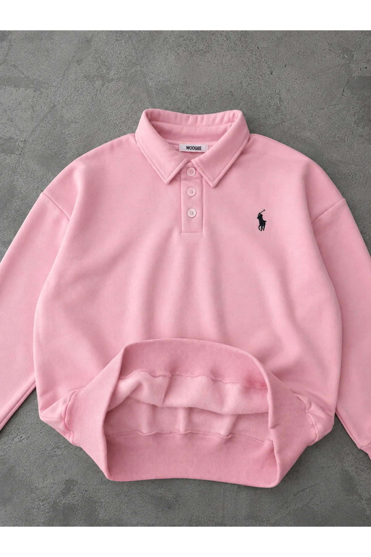 Violon Polo Yaka Nakış Detaylı Basic Oversize Unisex Sweatshirt