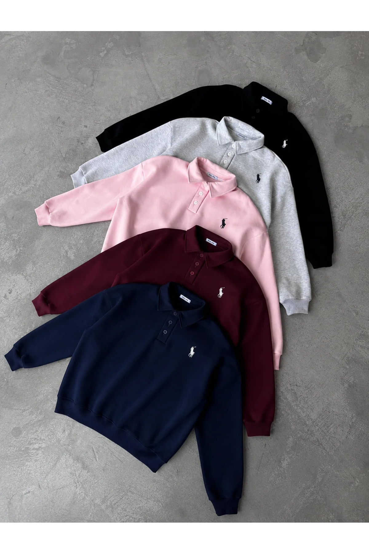Polo Yaka Nakış Detaylı Basic Oversize Unisex Sweatshirt — سرمه‌ای polonkx1 — تصویر 2 از 3