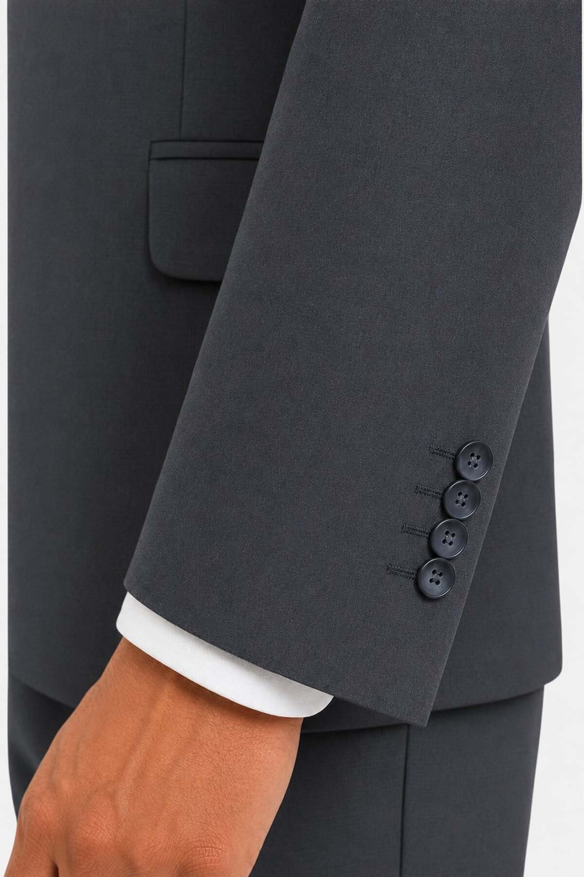 4 Drop Erkek Koyu Gri Dar Kesim Slim Fit Viskon Mono Yaka Takım Elbise — رنگارنگ SSL100006-R095 — تصویر 6 از 7