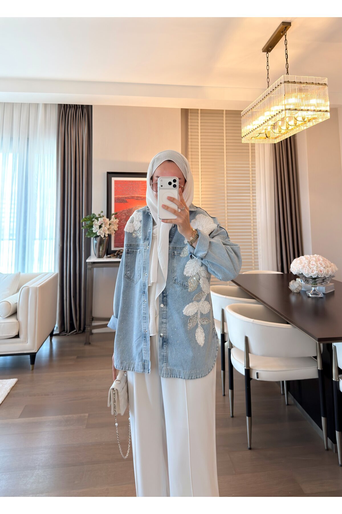 SOİ Floral Nakış İşlemeli Denim Ceket Mavi