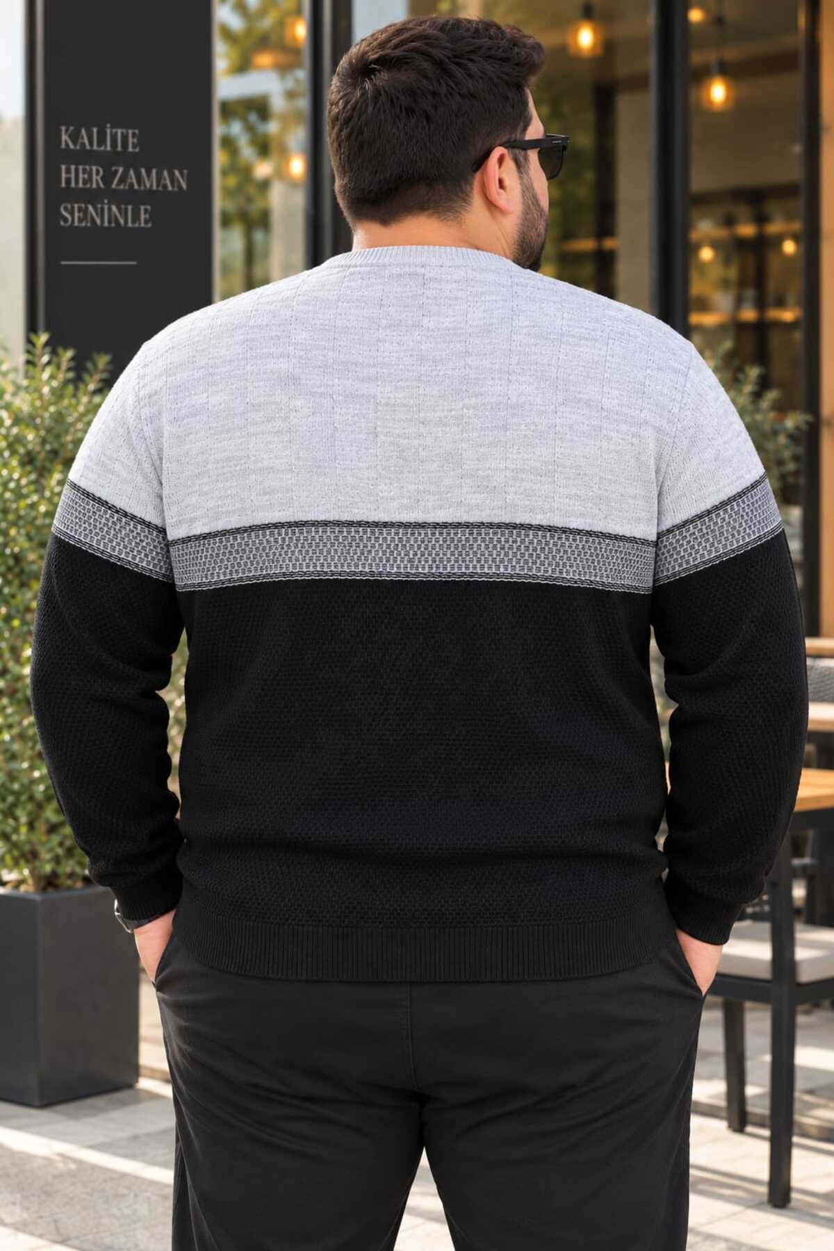 Castello 🧶 Battal Boy Erkek Triko Kazak, Büyük Beden Desenli Bisiklet Yaka ✨ görsel 3