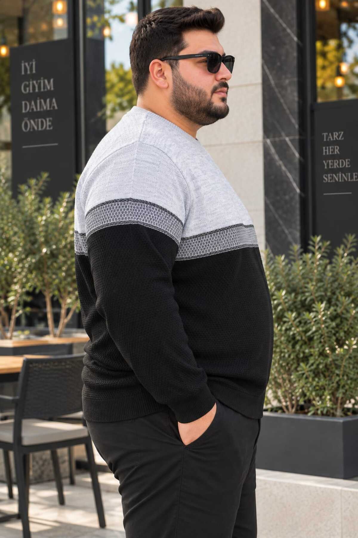 Castello 🧶 Battal Boy Erkek Triko Kazak, Büyük Beden Desenli Bisiklet Yaka ✨ görsel 2
