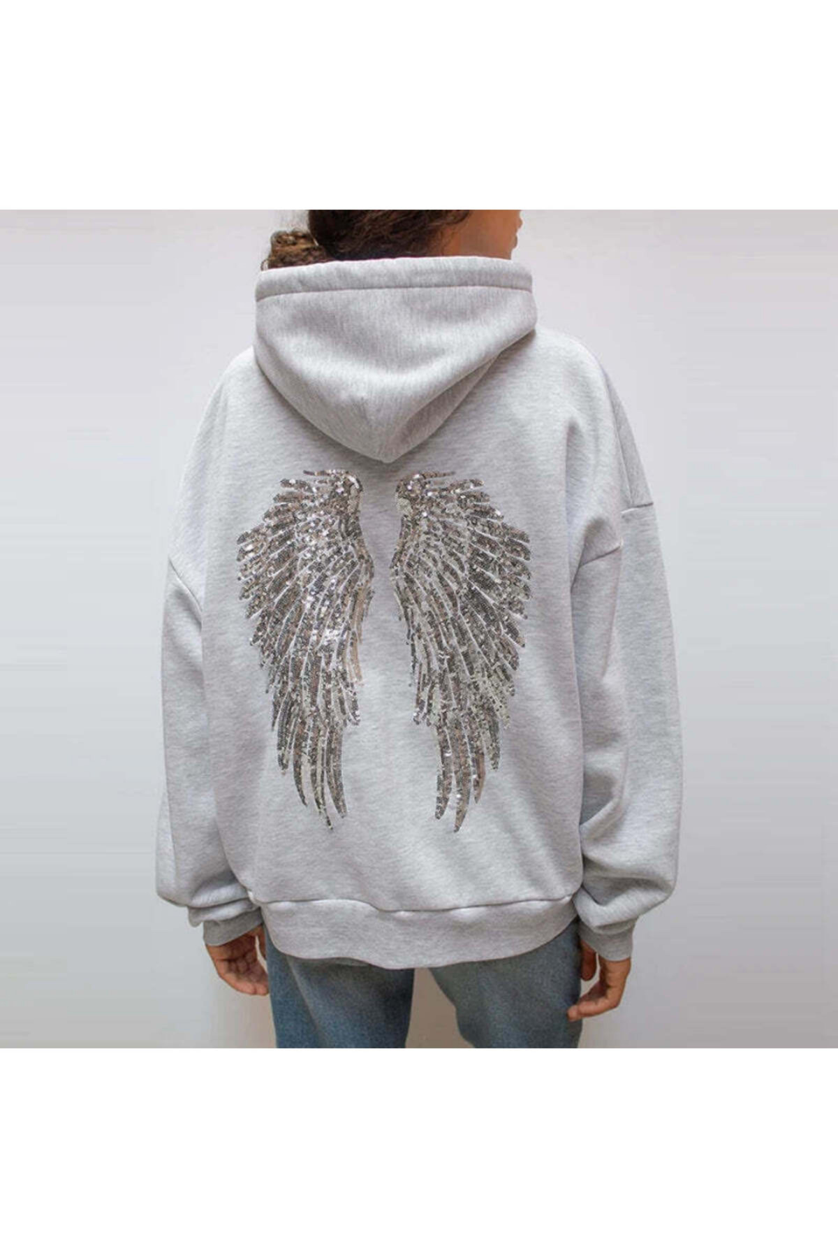 Toum Pul Detaylı Sırt Kelebek İşlemeli Hoodie Sweatshirt görsel 3