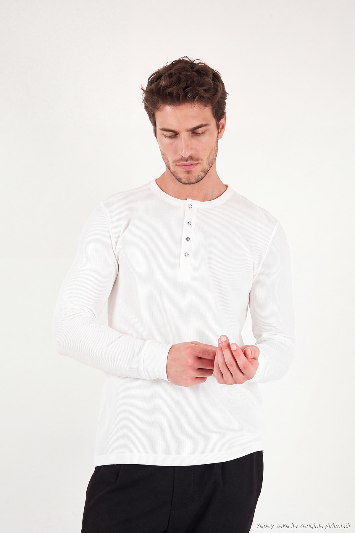سویشرت مردانه یقه گرد دکمه دار نخی سایز معمولی SWEAT 5905852 — اکرو — تصویر 5 از 7
