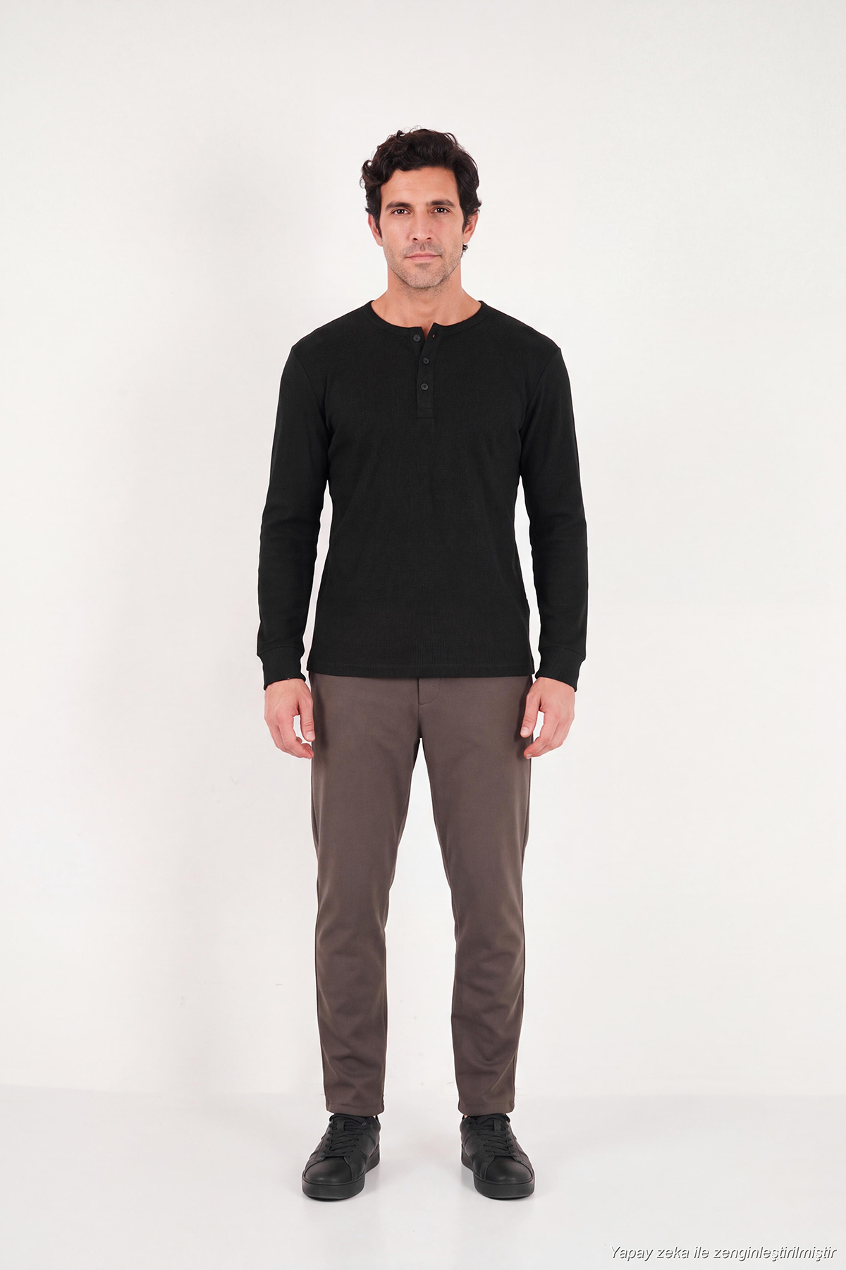 Pamuklu Regular Fit Düğmeli Bisiklet Yaka Sweat Erkek SWEAT 5905852 — مشکی — تصویر 2 از 7