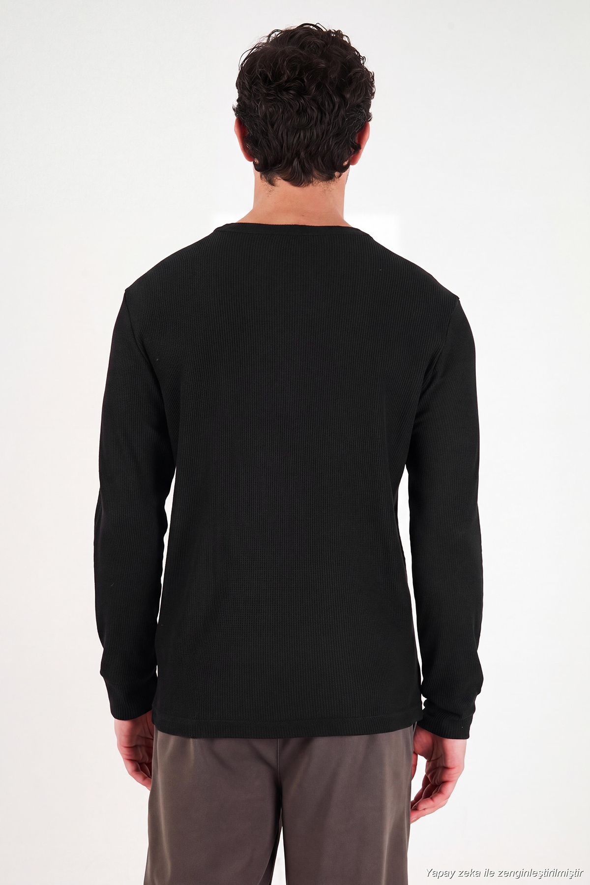 Pamuklu Regular Fit Düğmeli Bisiklet Yaka Sweat Erkek SWEAT 5905852 — مشکی — تصویر 7 از 7