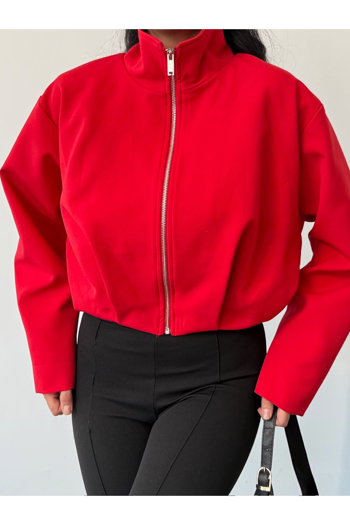 LB Laluna Butik Kadın Oversize Astarlı Bomber Ceket görsel 5
