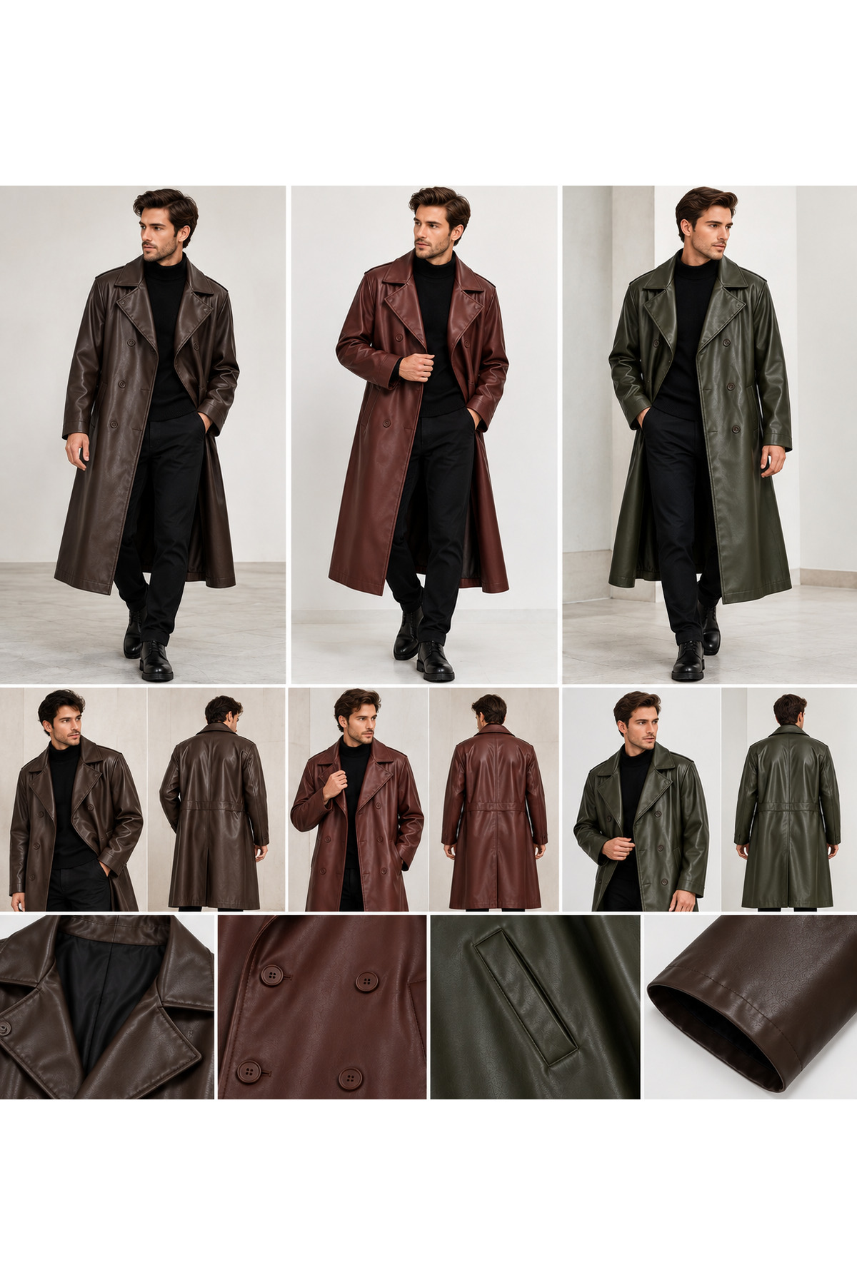 Ravello Collection Erkek Uzun Deri Trençkot görsel 2