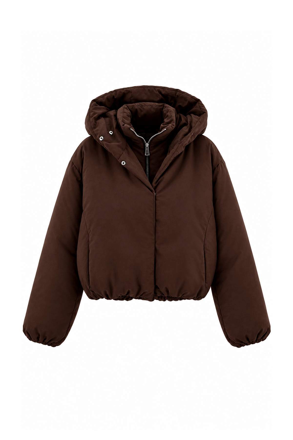 Trendyolmilla Kahverengi Oversize Kalıp Kapüşonlu Şişme Mont TWOAW27MO00119