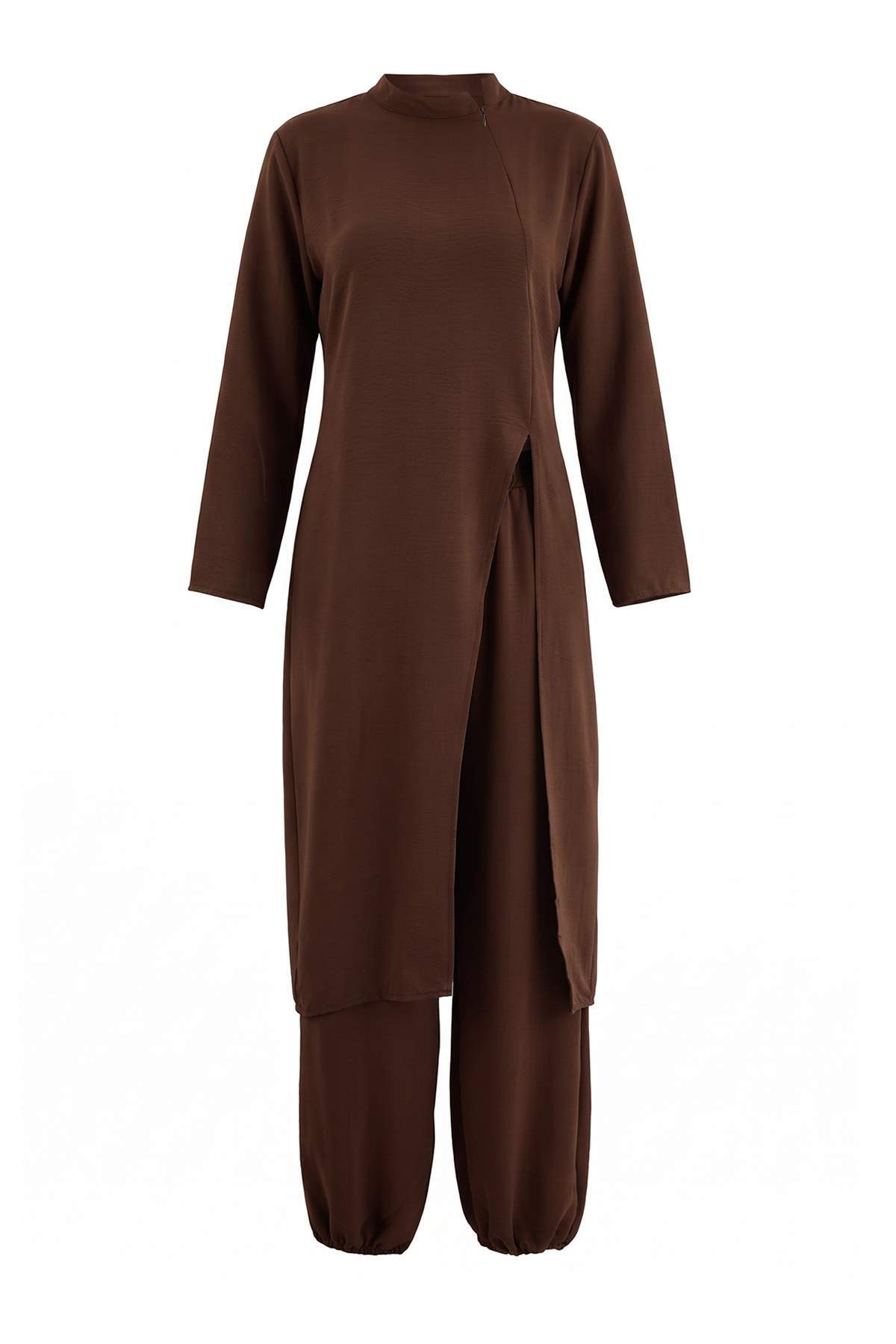 Trendyolmilla Modest Koyu Kahverengi Regular Modal Kumaş Düz Dokuma Alt&Üst Tesettür Alt - Üst Takım TCTAW27US00042