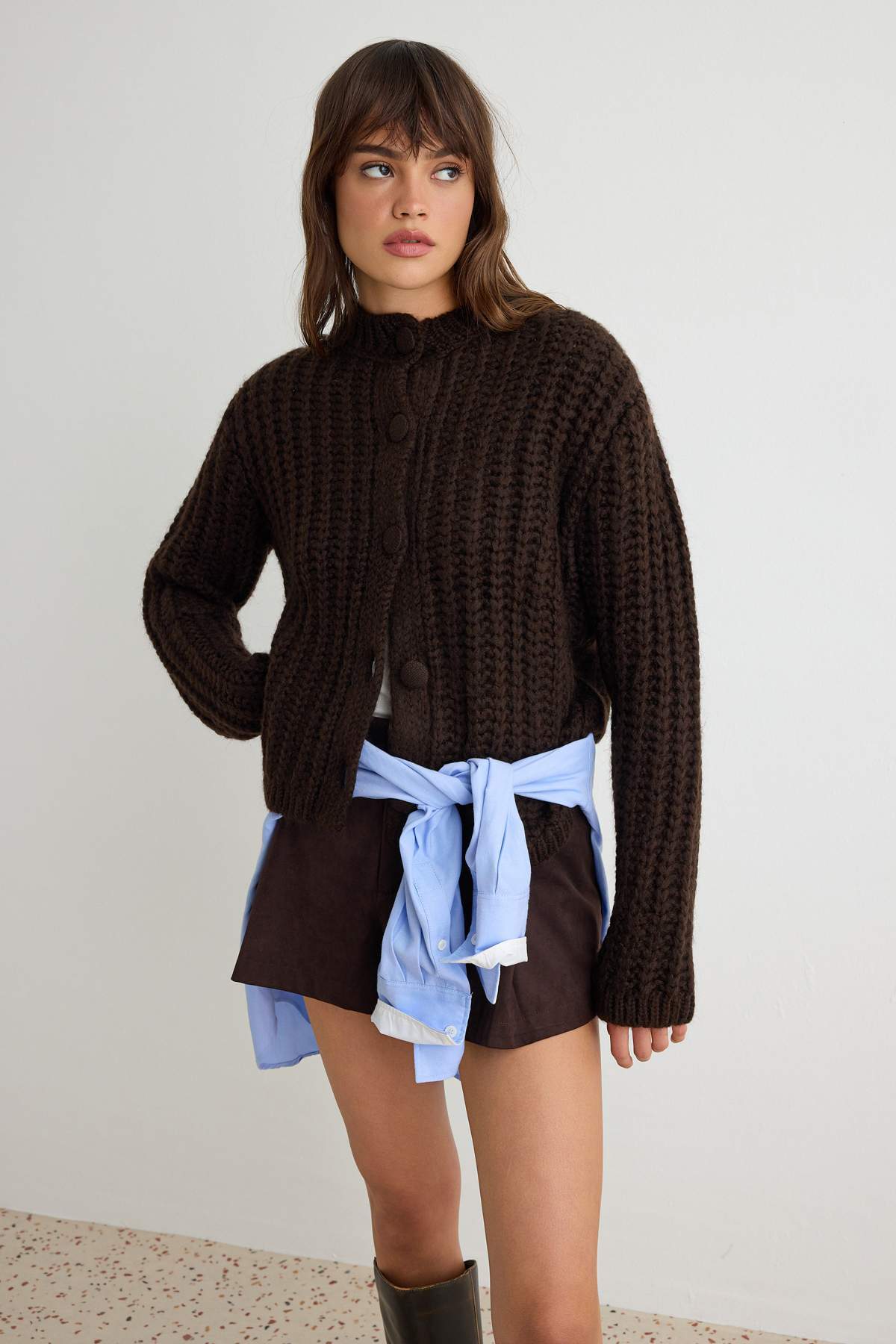 Trendyolmilla Kahverengi Basic Yumuşak Dokulu Triko Hırka TWOAW27HI00083