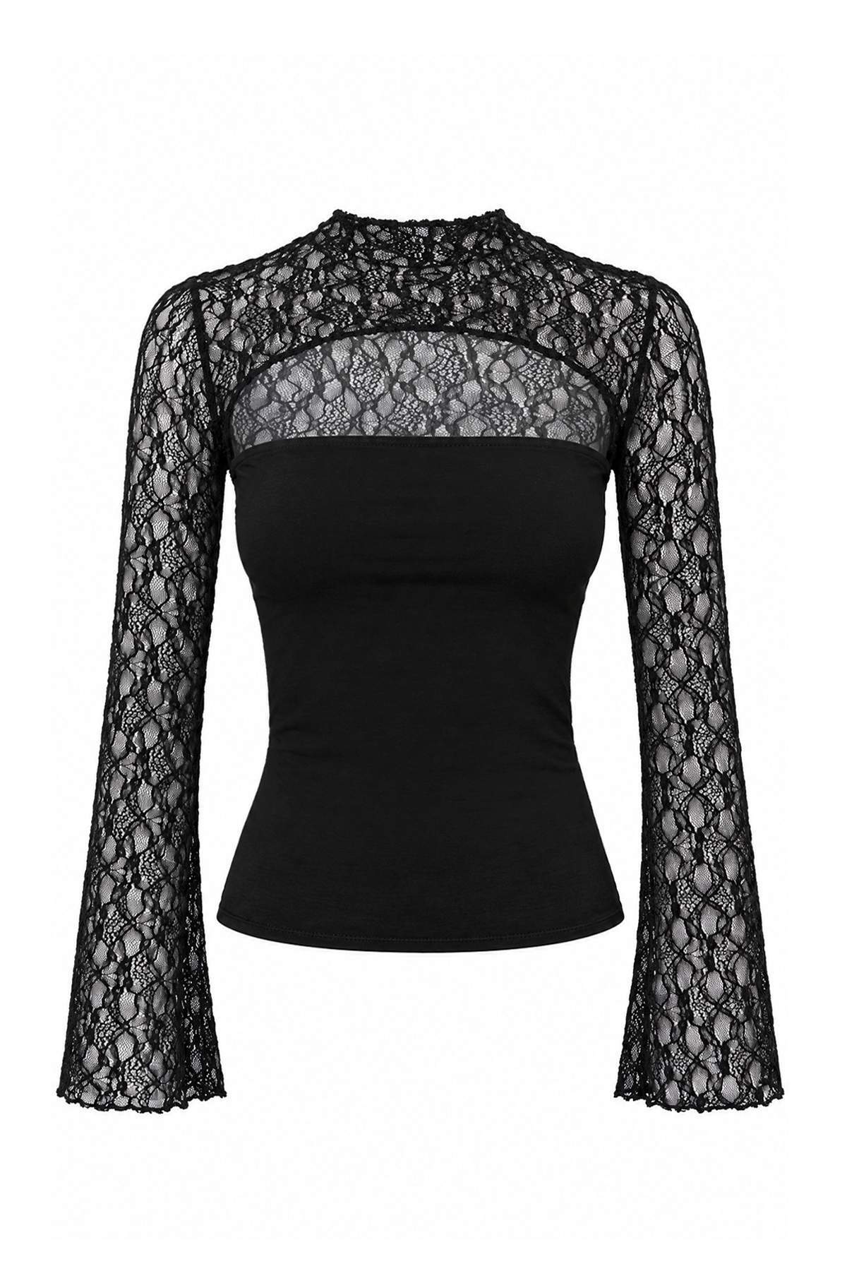 Trendyolmilla Siyah Dantel Detaylı Bedene Oturan Party Bluz TPRAW27BZ00053