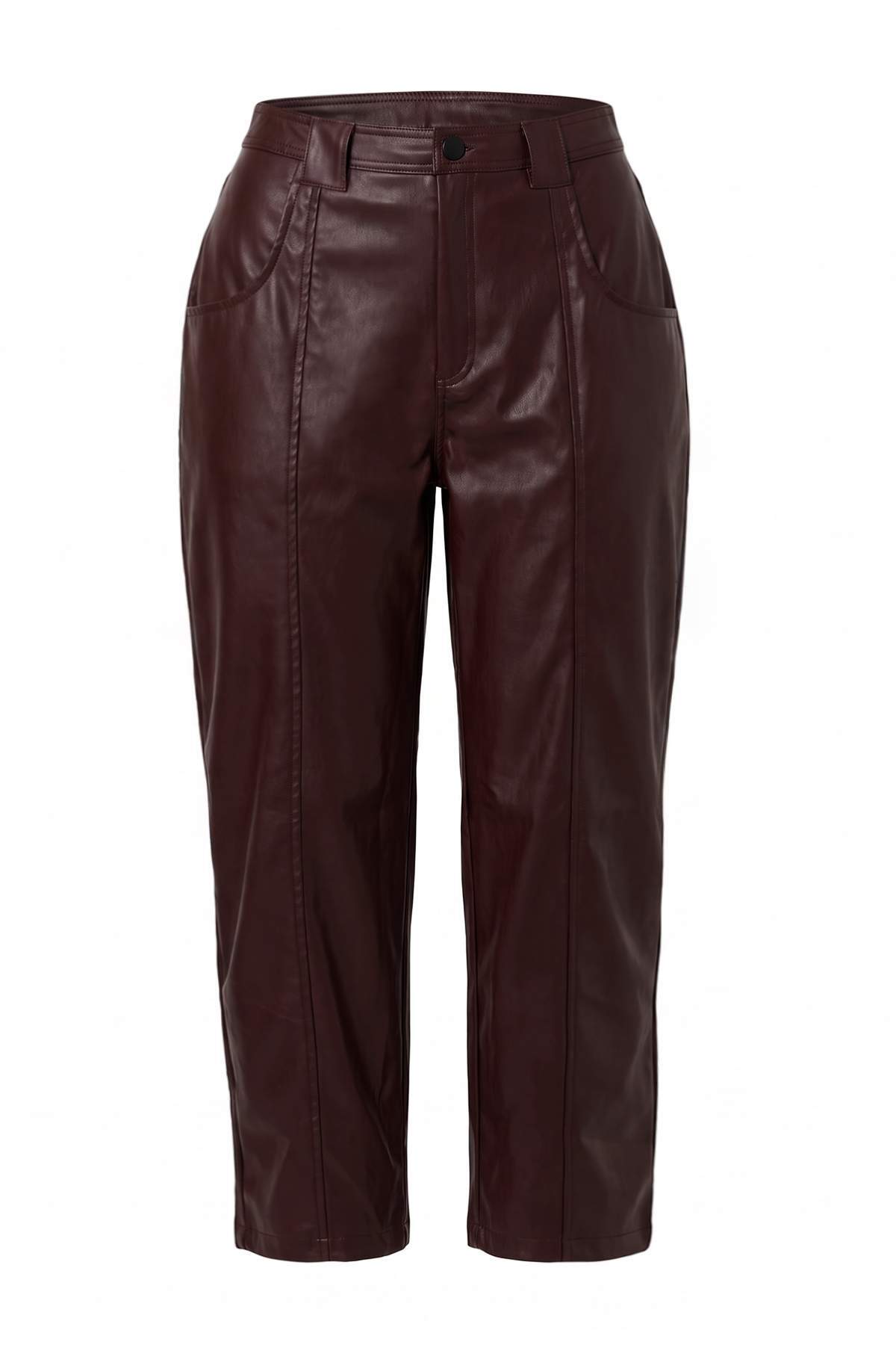 Trendyolmilla Bordo Düz Barrel Boru Paça Suni Deri Örme Pantolon TWOAW27PL00020