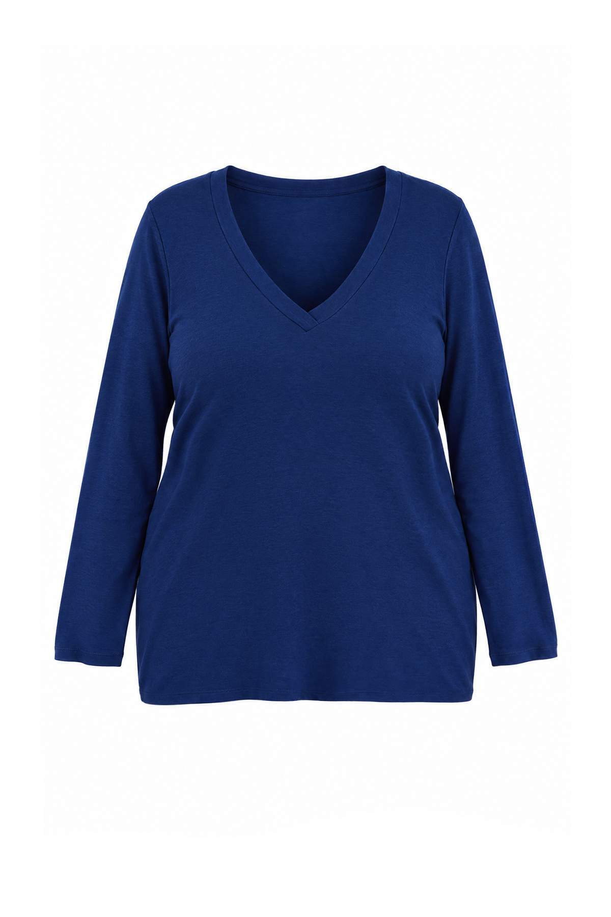 Trendyolmilla Curve Lacivert Yumuşak Kumaşlı V Yaka Fitted/Vücuda Oturan Esnek Örme Büyük Beden Bluz TBBAW26AF00025