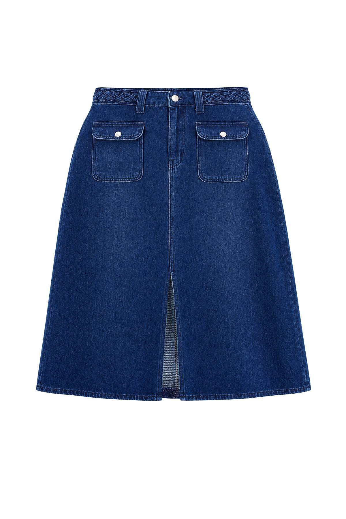 Trendyolmilla Curve Mavi Yüksek Bel Yırtmaçlı A-Line Denim Büyük Beden Etek TBBAW27AZ00035