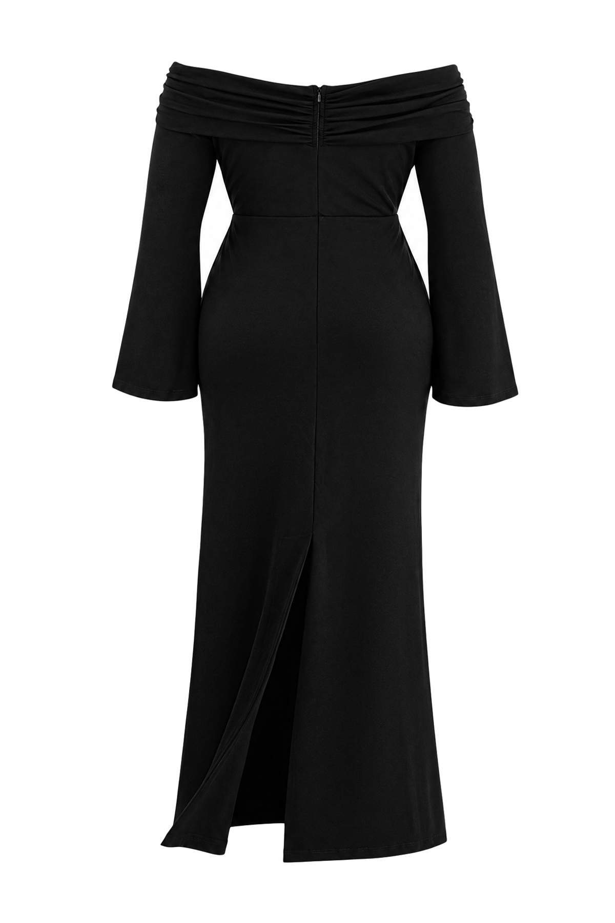 Trendyolmilla Curve Siyah Vücuda Oturan Carmen Yaka Örme Maxi Şık Abiye Gece Mezuniyet ElbisesiTBBAW27AH00036