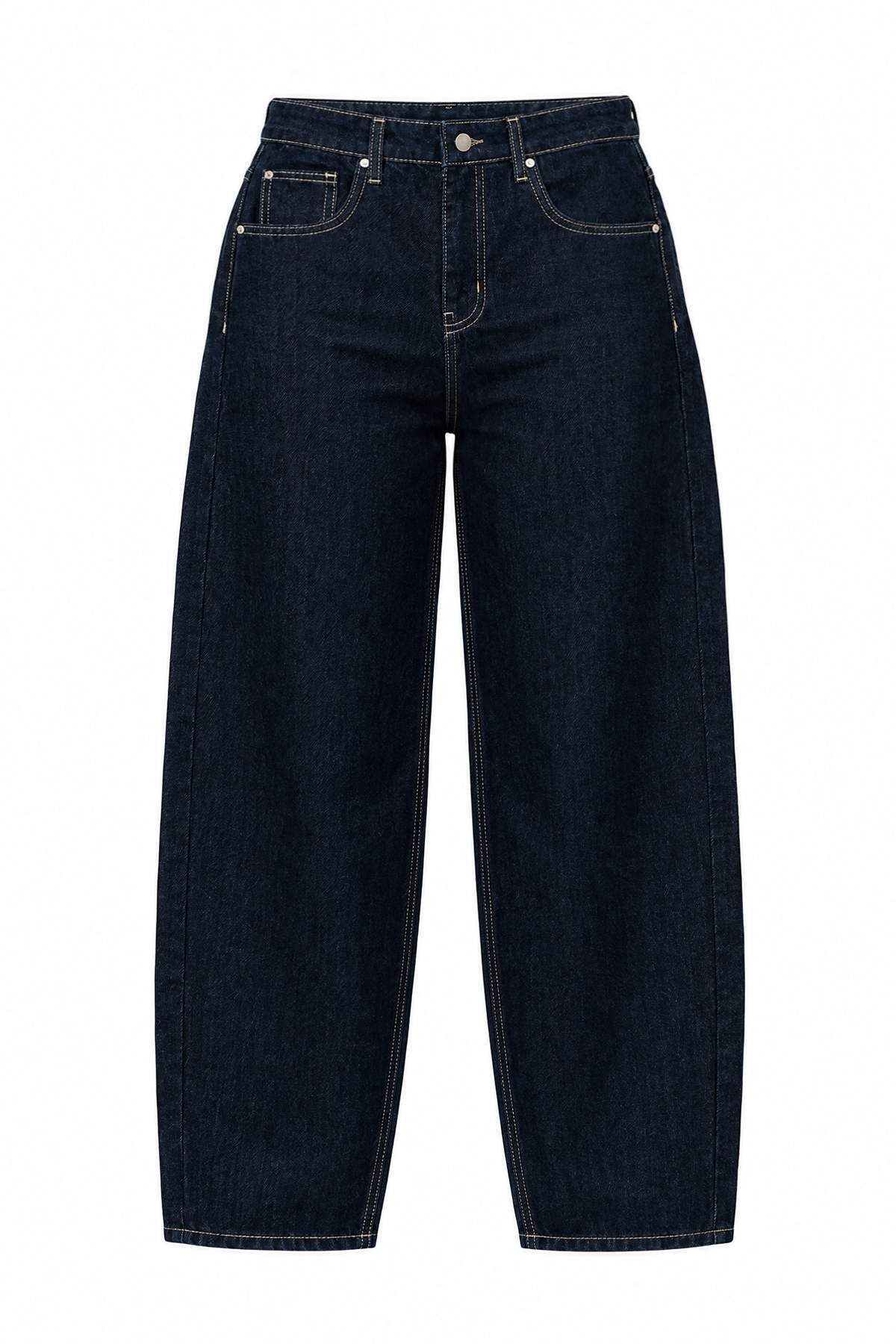 Petite Koyu Mavi Barrel Tapered Normal Bel Jeans TWOAW27JE00246
